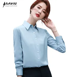 Ljusblå professionell skjorta kvinnor high end temperament chiffong formell långärmad botten blusar kontor damer arbetar toppar 210604
