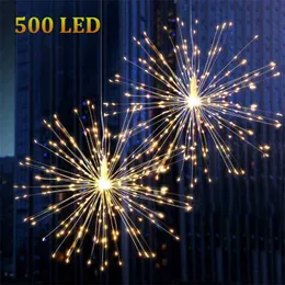 500 led havai fişek lambası su geçirmez AB / ABD fiş patlama yıldız Noel peri ışıkları çelenk bahçe ev düğün dekorasyon 211104