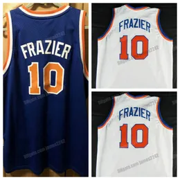 Özel Retro Walt 10 Frazier Basketbol Jersey College hepsi dikişli beyaz mavi boyut S-4XL Herhangi bir isim numarası en kaliteli yelek formaları