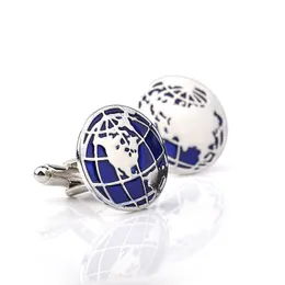 Luxury Silver Cufflinks Blue Earth French Shirt Cuff Link Men Wedding Cufflinks Gift For Fathers Day