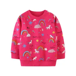Jumping Metry Moda Dziewczyny Bluzy Dla Jesień Zima Unicorn Baby Swetry Bawełniane Tęczowe Dziecięce Bluzy Top Odzież 210529