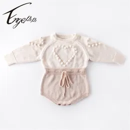 Engepapa Handmade Love Knitting Long Sleeve Clothes Spring Autumn Toddler Baby Girl Romper born Girls Jumpsuit 211101