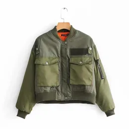 Autumn Bomber Jacket Women Army Green Warm Zipper Pockets Winter Coat Female Parkas Femme Chaqueta Mujer 211014