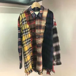 Women's Shirts Minority 2021 autumn new polo collar stripe stitching Top Long Sleeve Plaid tassel made old street shirt female