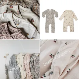 Enkelibb ks nyfödd baby långärmad rompers av ekologisk bomull märke design spädbarn pojkar tjejer blomma körsbärsmönster onesie 210309