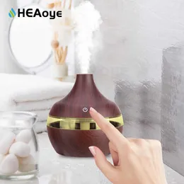 Humidificador de aire de 300ml, difusor de aceites esenciales, Humidificador ultrasónico de grano de madera, Mini generador de niebla USB, 7 luces LED para coche y hogar 210724