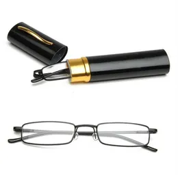 Mini Folding Reading Glasses Kvinnor Män +1.0 till 4.0 Alloy Portable Container Presbyopia Pen Glas med låda