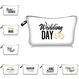 Brides Cosmetic Bag Bridal Shower Bachelor Party Makeup Bag Digital Letters Printed Toiletry Bag for Ladies