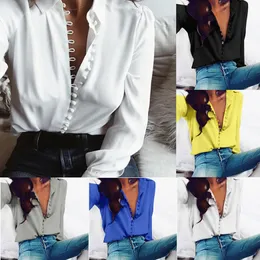 Womens Tops And Blouses Long Sleeve Lady Cardigan With Button Fashion Woman Shirts Lapel Shirt Turn Down Collar Blouse