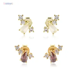 Stud Lozoya 925 Sterling Silver Ovals Square Zircon Champagne Earring Piercing Jewlery Rock Punk Jewelry Gift Wedding