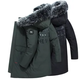 Mężczyźni zima marka Casual Ciepła Gruba Biała Kaczka Long Down Jacket Real Fur Collar Zagęścić Outwear Parkas Jacket Men 211103