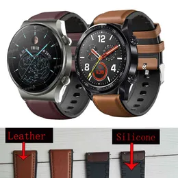 Вешалка для часов 22 мм Натуральная кожаный ремешок для Huawei GT 2 GT2 PRO Watch Ремешок замены Честь Magic 1 2 46 мм часы Мужская ремешок H1123