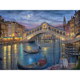 5D Вышивка Венеция Городской пейзаж Алмазная живопись Мост и крест на лодке Вышив картины пейзажа горный хрусталь