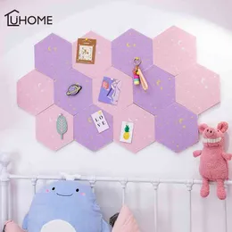 7Pcs 3D Felt Hexagon Moon Star Wall Stickers Letter Message Board Po Display DIY Art Wall Decor Home Decoration 19x22cm 210615