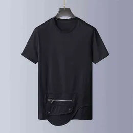 Alexplein Oversize Plain Black Basic Casual Wear Herrkläder Fashion 2021 Shortsleeve Round Neck 100% Bomull Zipper Quality G1229