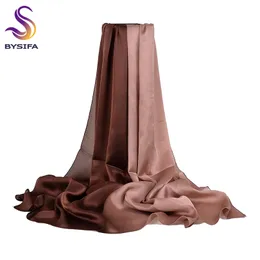 [BYSIFA] Long Satin Silk Winter Ladies Gradient Green Shawl Top Grade Brand Scarves Simple Plain Head Scarf 180*90cm