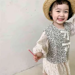 Spring fashion floral waistcoats Girls retro all-match lace vests 1-6Y 210708