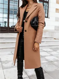 Womens Wool Blends Midi Long Coats And Jackets Women Winter Peacoat Warm Outerwear Single Breasted Solid Overcoat Casual Trench Coat