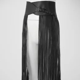Belts PU Leather Long Tassel Waist Belt Adjustable Waistband Dress Skirt Buckles Punk Gypsy Club Party