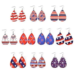 1 Paar/10 Paar Frauen-Ohrring, All-Match-amerikanische Flagge, Kunstleder, Sterne, Streifen, patriotischer baumelnder Ohrring für den Unabhängigkeitstag Q0709