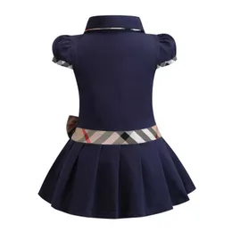 Baby Girls Dress Kids Lapel College Wind Bowknot Short Sleeve Pleated Polo Shirt Skirt Children Casual Designer Clothing Kids Clothes