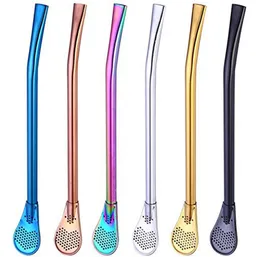 Stainless Steel Stirrer Drinking Straw Coffee Spoon Straws Kitchen Dining Barware Rose Gold Rainbow SN3095