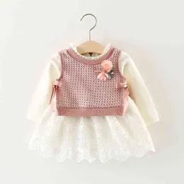 Kids Clothing Princess Dress Baby Autumn Korean Version Girls Infantile Dresses Knitting Wool Flower Dress Children's Clothes G1129