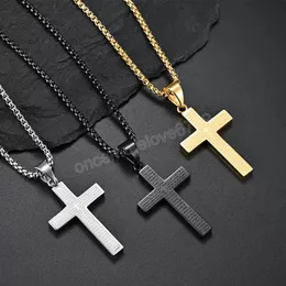 Partihandel Mäns Titanium Stål Jesus Bibelkors Halsband Bok av Christian Tro Koran Cross Religiösa Hänge 60cm Kedjor