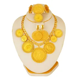 Coin Necklace/Earring/Ring/Bracelet Jewelry Sets For Women Gold Color Coins Arabic/African Bridal Turkey Wedding Gifts 210720