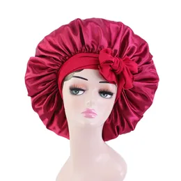 Solid Color Satin Bowknots Stor sömn Caps Bonnet för kvinnor Lady Headwrap Night Hat Hair Care Fashion Headwear