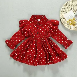 Blotona Christmas Toddler Kid Baby Girl Clothes Ruffle Swing Dress Polka Dots Party Dresses 1-7Y Q0716
