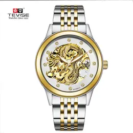 Tevise Clean-Factory Luxe 자동 스위스 Montre Wisconsinmechanical de Watches Wristwatches Dragon Men Business Steel Band Watch Luminous