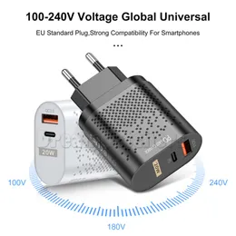 QC3.0 PD Fast Laddare 20W Typ C USB Snabbladdningsadapter Dubbelportar Telefonväggsladdare med US EU-UK-kontakt för iPhone 12 13 Samsung Huawei Hög kvalitet