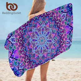 BeddingOutlet Mandala Kwiat Ręcznik Kąpielowy Kwiatowy Paisley Mikrofibra Ręcznik Plażowy Czeski Prostokąt Purpurowy Blue Yoga Mata 75x150cm 210611