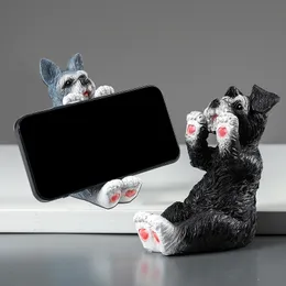 Mobiltelefonhållare Schnauzer Animal Figurines Skrivbord Tillbehör Tabell Dekoration Figuriner för inredning för heminredning 220211