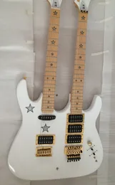 Befordran! Krame Randy Rhoads Vit Double Neck 6 Strängar + 6 strängar Elektrisk gitarr Floyd Rose Tremolo, Star Inlay, Guldhårdvara