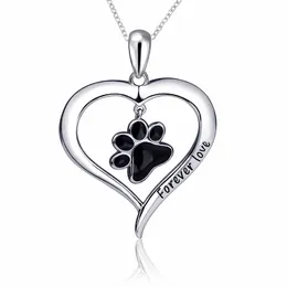 Xiaojing 925 Sterling Silver Love Enamel Cat and Dog Paw Pendant Necklace 2020 Women's Fashion Jewelry Factory Outlet Free Ship Q0531