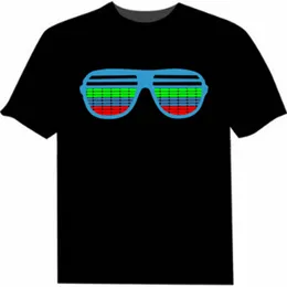 Män Kvinnor Ljud Aktiverad LED T-shirt Oversize Black One Färg Tshirts Rock Disco DJ Estetisk T-shirts Par Casual Tshirt 6XL 210225
