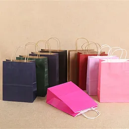 Fast Shipping! 10 Colors Blank Shopping Bags Handle Kraft Paper Sacks Multifunction Soft Paper Bag Festival Gift Packaging Bag A12