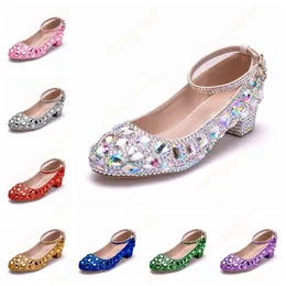 Buty ślubne damskie obcasy wieczorowe błyszczące okrągłe palca niestandardowa sukienka rhinestone pompy 3cm