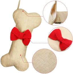 20 * 40 cm Christmas Stockings Jute Dog Bone Sock Torba Prezentowa Zwierzęta Wiszące Ornament Na Wakacje Dekoracje