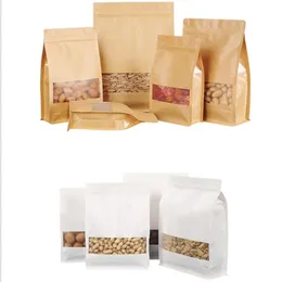 Stand Up Kraft Paper Bags Coffee Snack Cookie Gifts förvaringsväskor med fönstermatlagringspåse