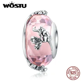 WOSTU 100% 925 Sterling Silber Rosa Glas Tanzen Schmetterling Blume Fit Original Armband Halskette DIY Schmuckherstellung CQC1285 Q0531