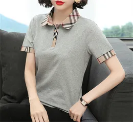 デザイナーポロシャツ女性のファッション半袖ポロネックレディース Tシャツトップスクラシックオフィスチェック柄綿 100% シャツサイズ S-2XL