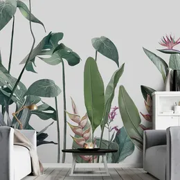 Custom Photo Wallpaper Modern Nordic Style 3D Tropical Plant Green Leaf Flowers And Birds Murals Living Room Bedroom Wall Papers