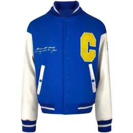 Men's Jackets Two moons, blue sky and white clouds, aircraft wool, PU leather, American embroidery, baseball cotton jacket, loose spring jacket