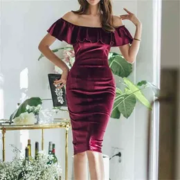 Sommar kvinna vintage elegant slash neck penna klänning sexig split bodycon klänningar från axelpartiet vestidos 210603