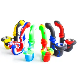 5.0Inch Silicone Sherlock Pocket Smoking Pipes Mix Colors Tobacco Hand Pipe with Glass Bowl Oil Rig Bongs