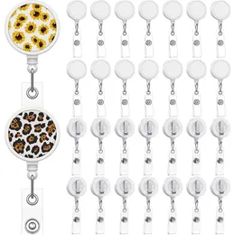 10pcs Card Holders 32mm Sublimation DIY White Blank ABS Retractable Lanyard Name Tag Badge Reel Hook