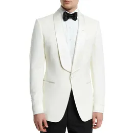 アイボリーメンズカジュアルビジネスの結婚式のタキシードとブラックパンツ男性のファッションスーツセットジャケット2ピースコスチュームx0909
